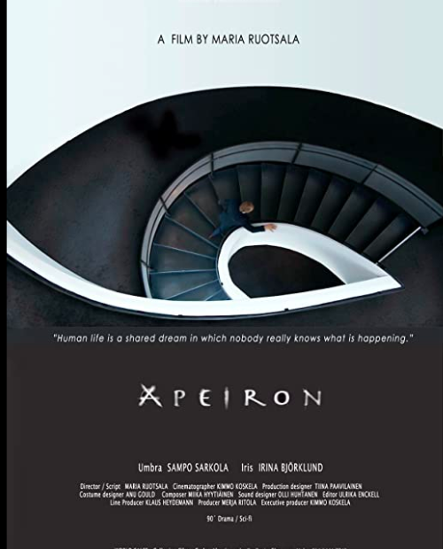 A still from the film Apeiron, showing a spiral of stairs that form an eye.
