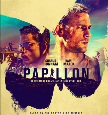 Movie poster for *Papillon* (2017), featuring Henri Charrière, symbolizing his spiritual choice to resist dehumanization and preserve his inner freedom.
