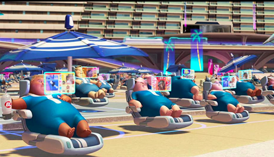 Humans depicted as mutants from the animated film WALL-E, representing environmental and spiritual degradation.