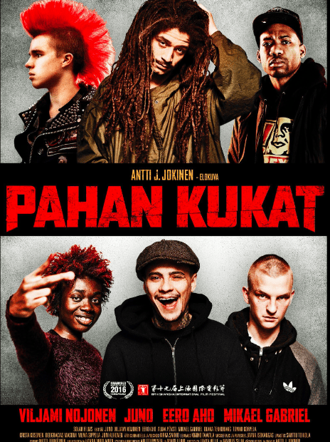 Poster of 'Pahan Kukat' (Flowers of Evil) featuring six actors in urban attire with a red, bold title at the center.